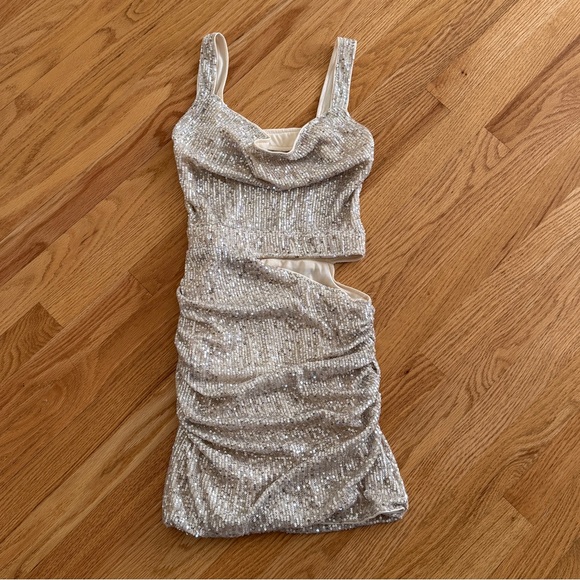 Sequin mini dress cutout cowl neck - Picture 1 of 3
